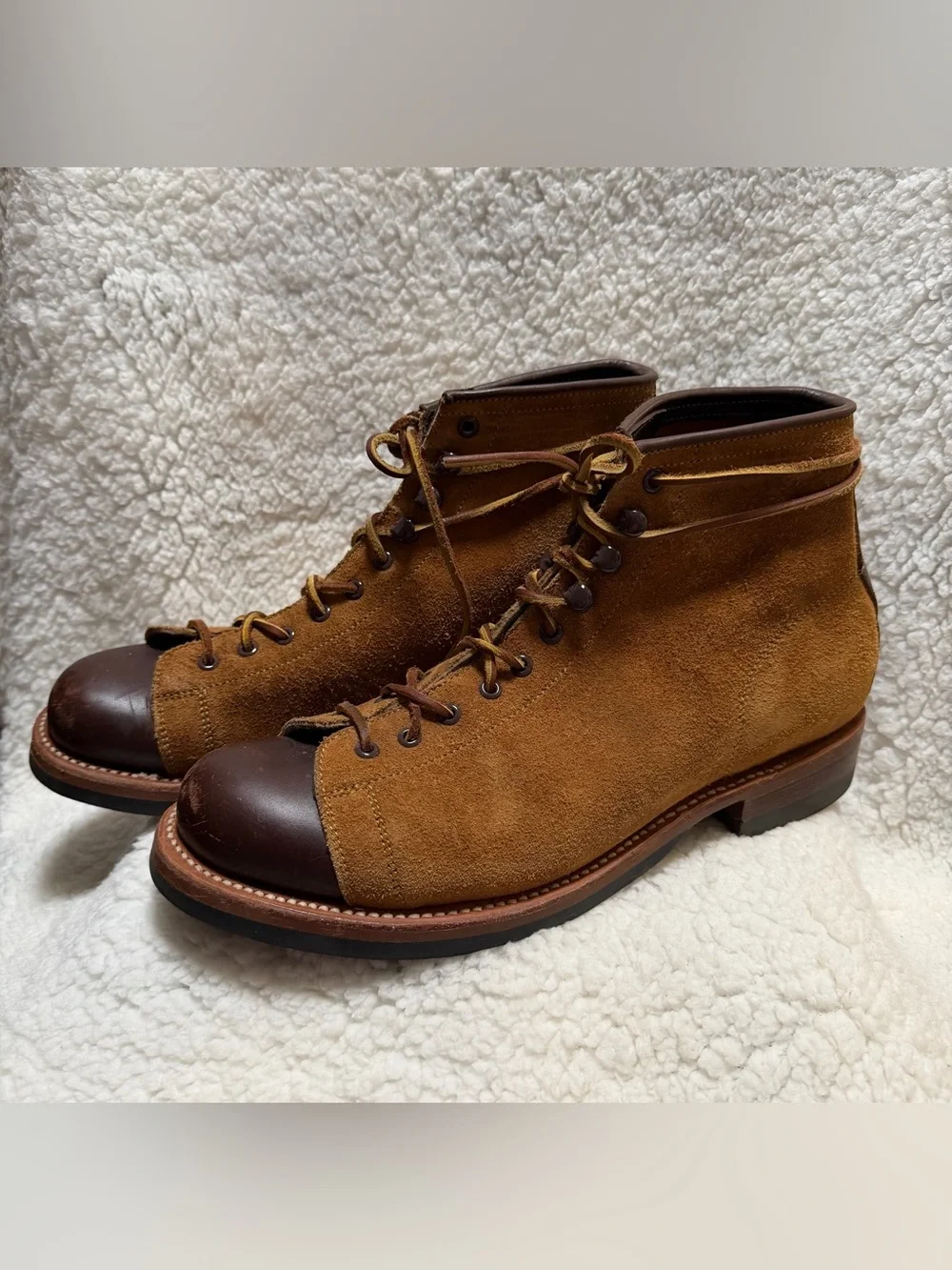 Yuketen Polish Work Boots Brown Suede & Leather CapToe Design Men’s Size 10.5
